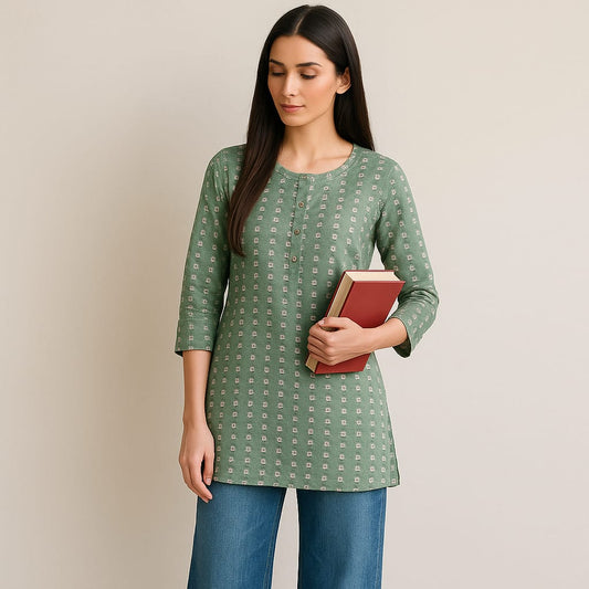 Green Cotton Novy  Tunic Top