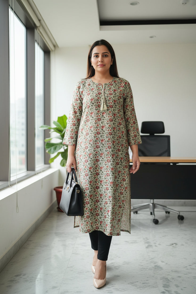 Green Floral Valvet Winter Kurta
