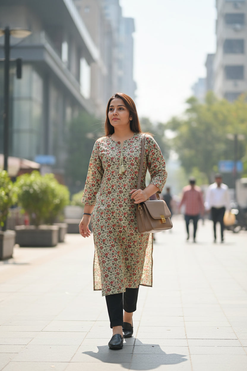 Green Floral Valvet Winter Kurta