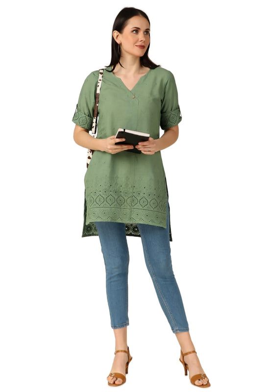 Olive Green Shifly Cotton Kurta