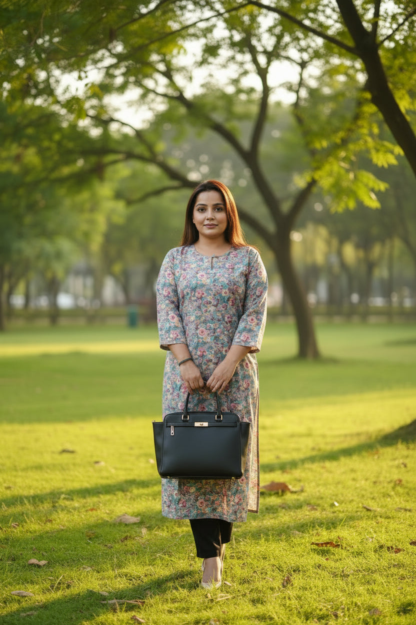 Green Floral Pashmina Winter Kurta