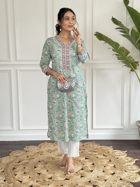 Green Bloosom Shree Coord Set