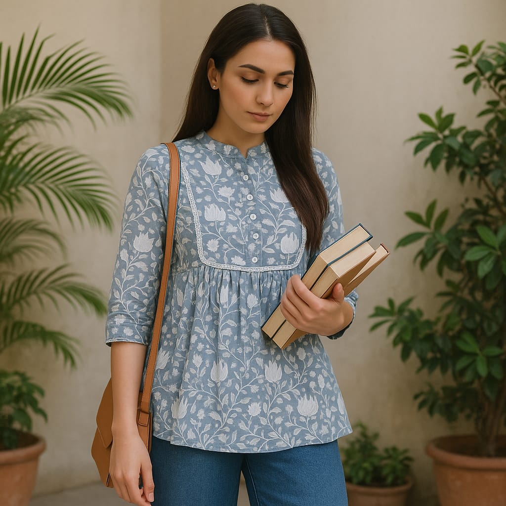 Grey Gattered Tunic Top