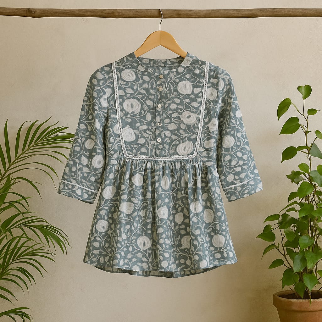 Grey Gattered Tunic Top