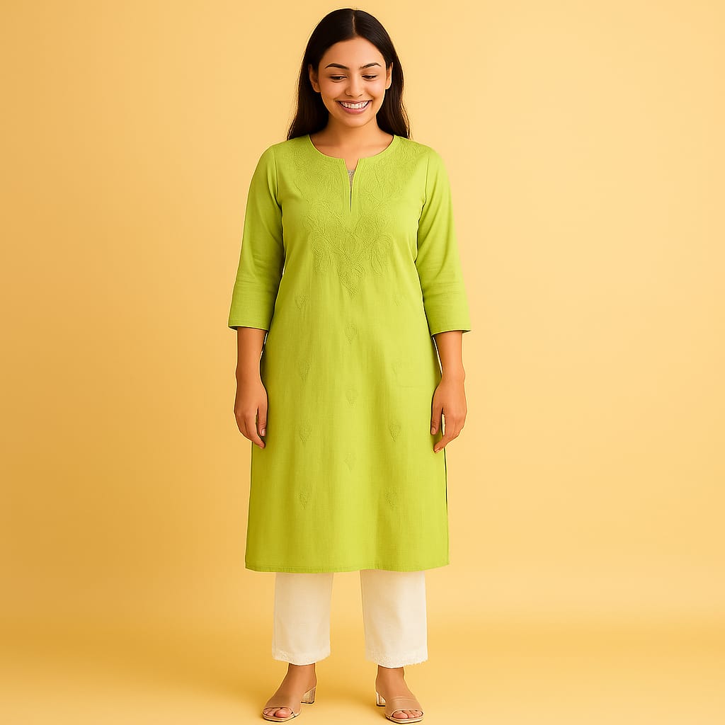 Lime Green cotton Adab kurta