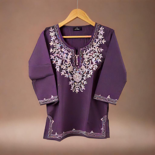 Wine Solid Embroided Tunic Top