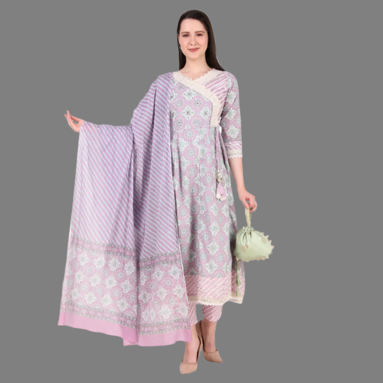 Lavender A-line Kurta set