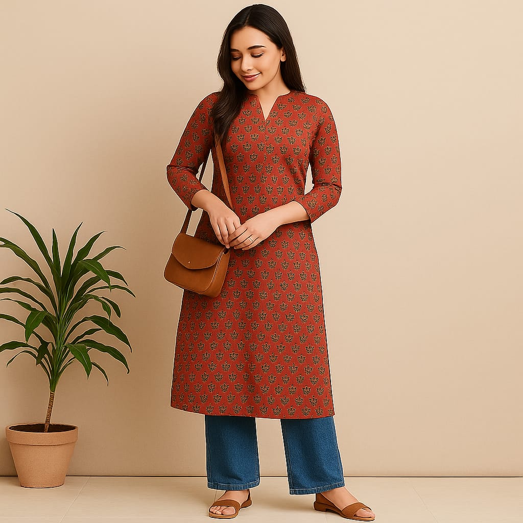 Maroon Block Print kurta