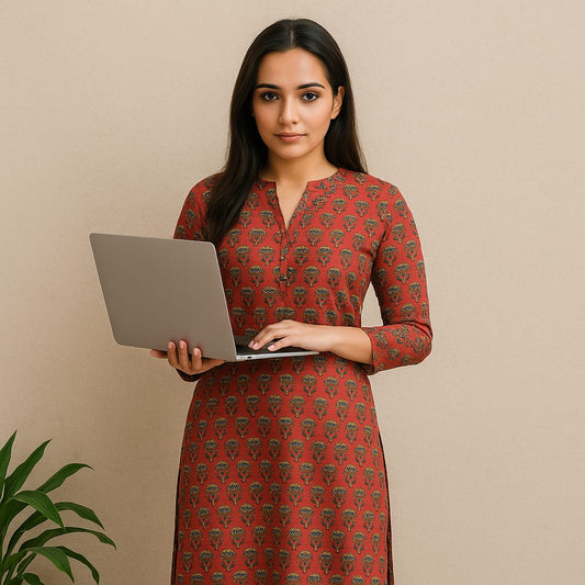 Maroon Block Print kurta