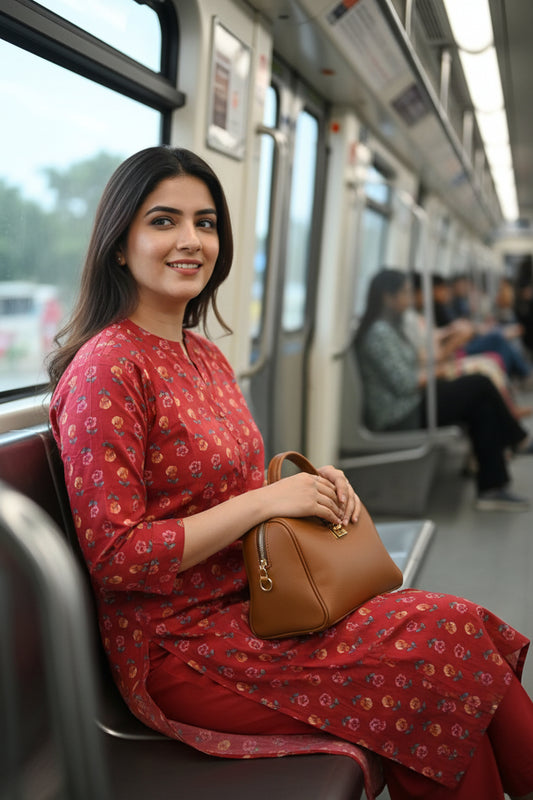 Maroon Floral Block Print Kurta