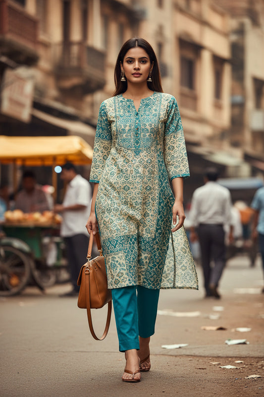 Rama Green Cotton Straight Pant