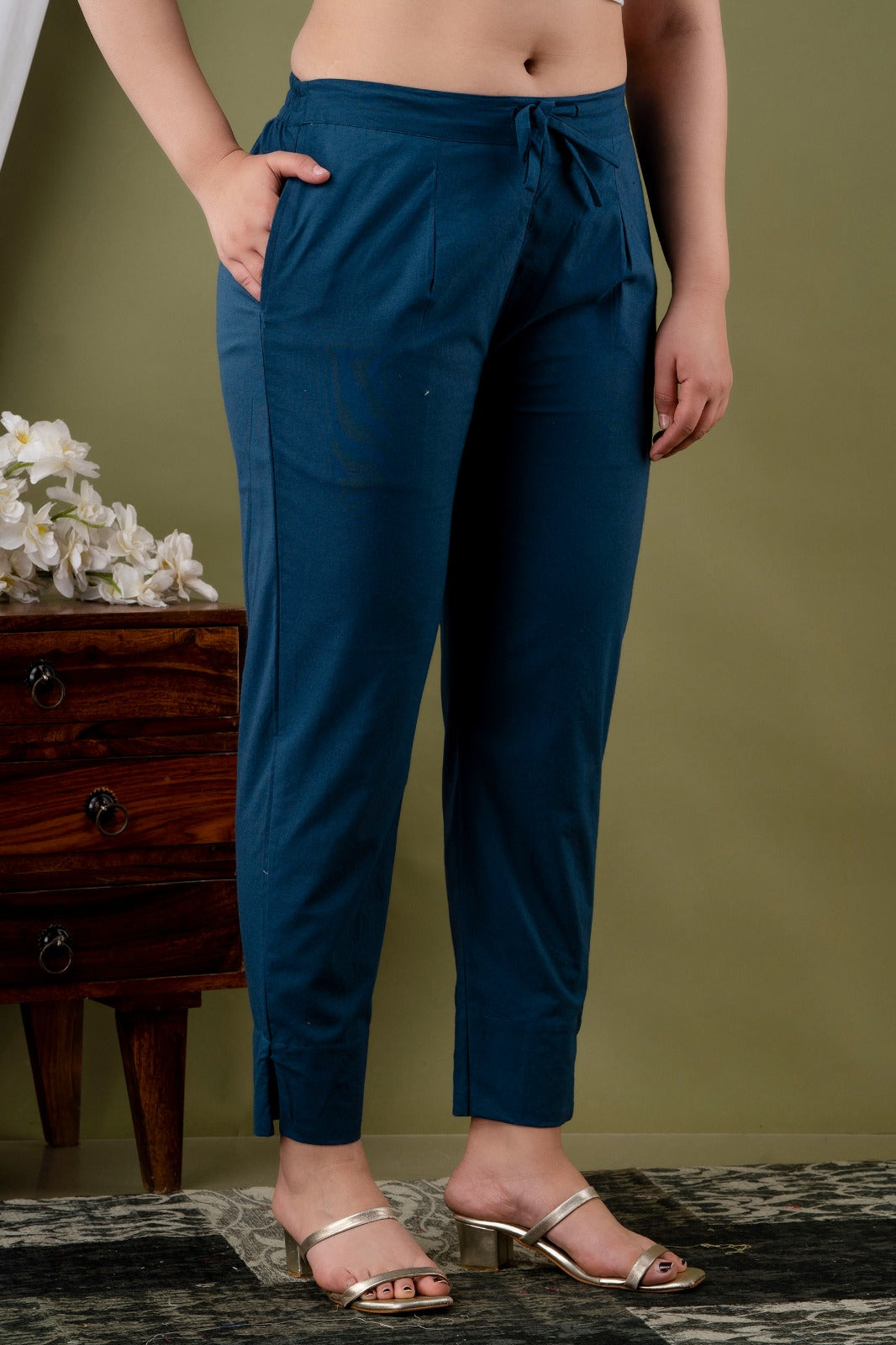 Navy Blue Cotton Straight Pant