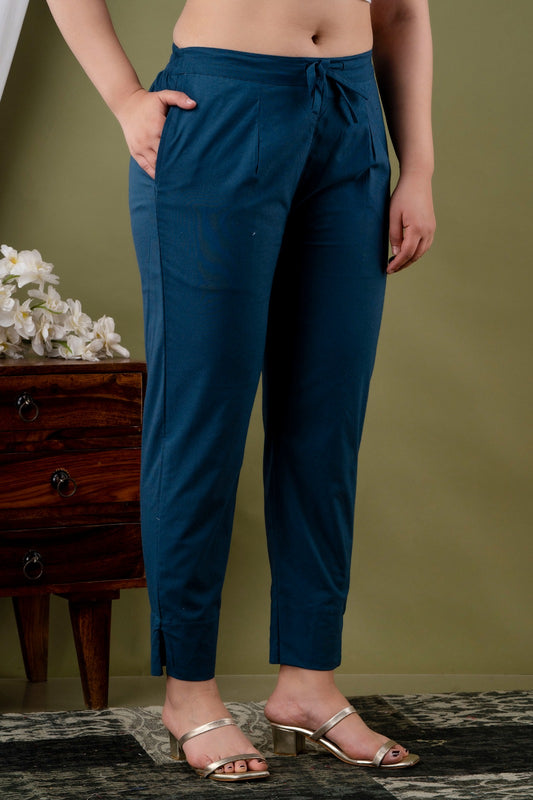 Navy Blue Cotton Straight Pant