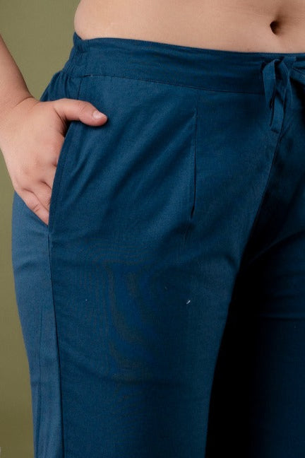 Navy Blue Cotton Straight Pant