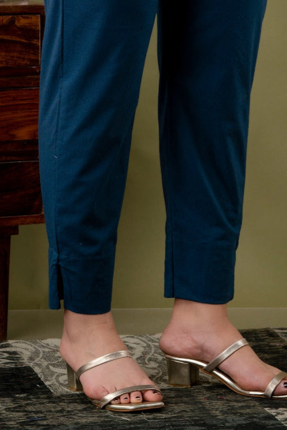 Navy Blue Cotton Straight Pant