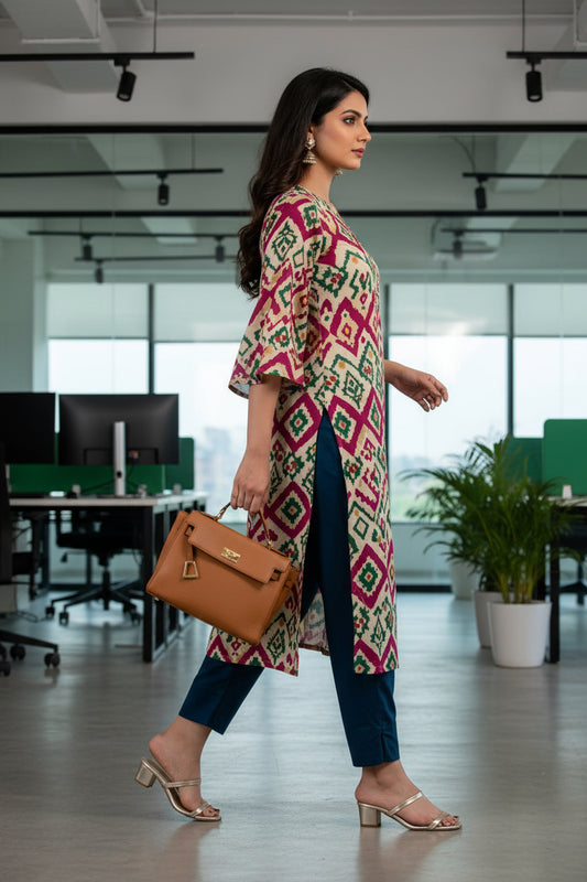 Blue Linen Straight Pant