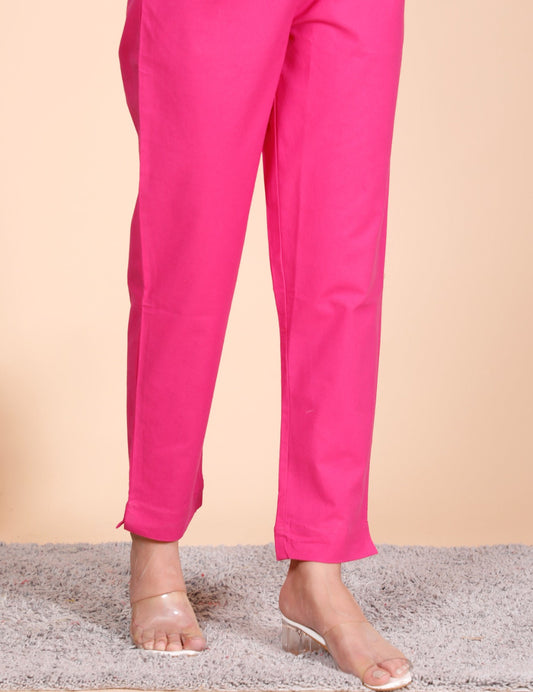 Pink Cotton Straight Pant