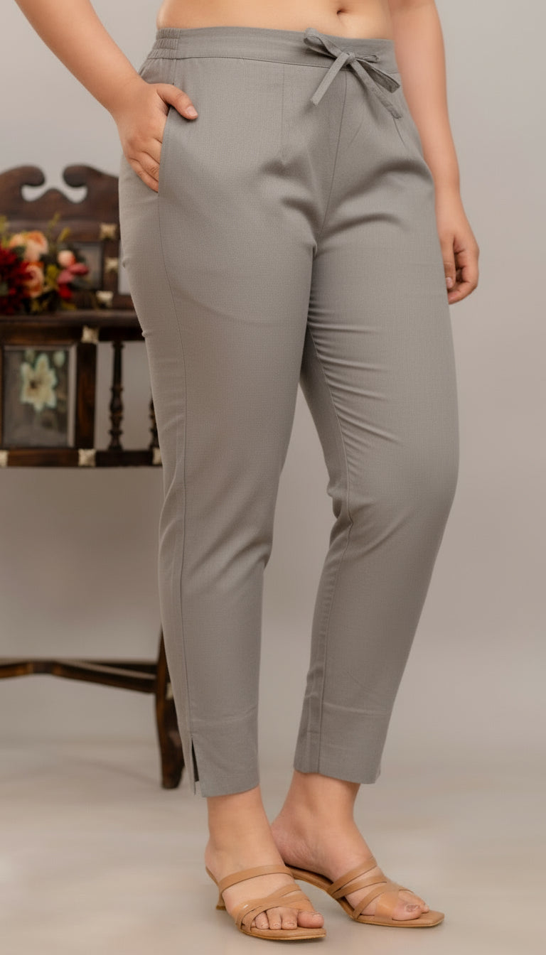 Grey  Cotton Straight Pant
