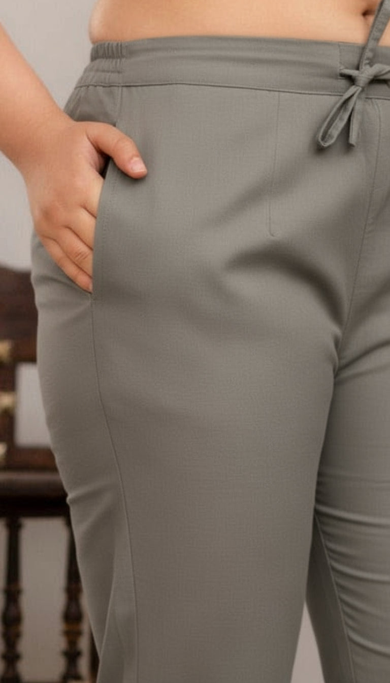 Grey  Cotton Straight Pant
