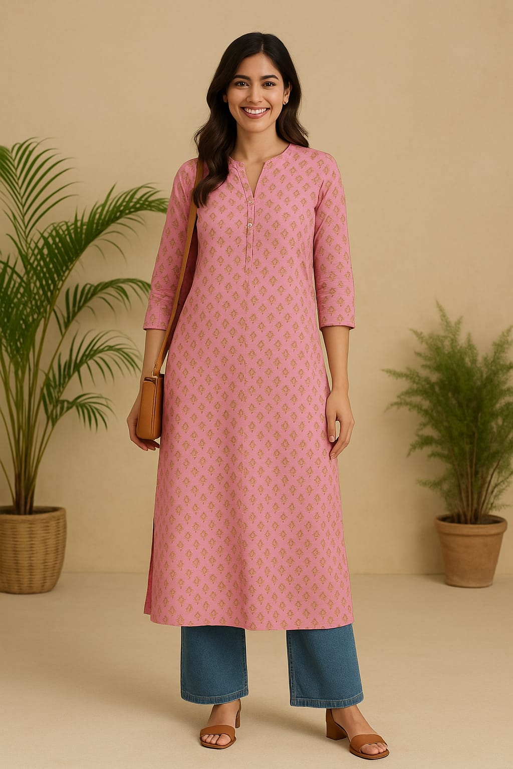 Pink  Printed kurta