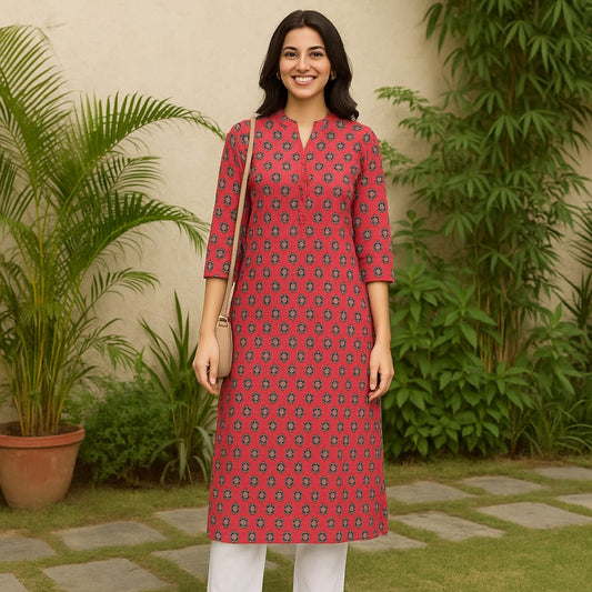 Red Printed kurta