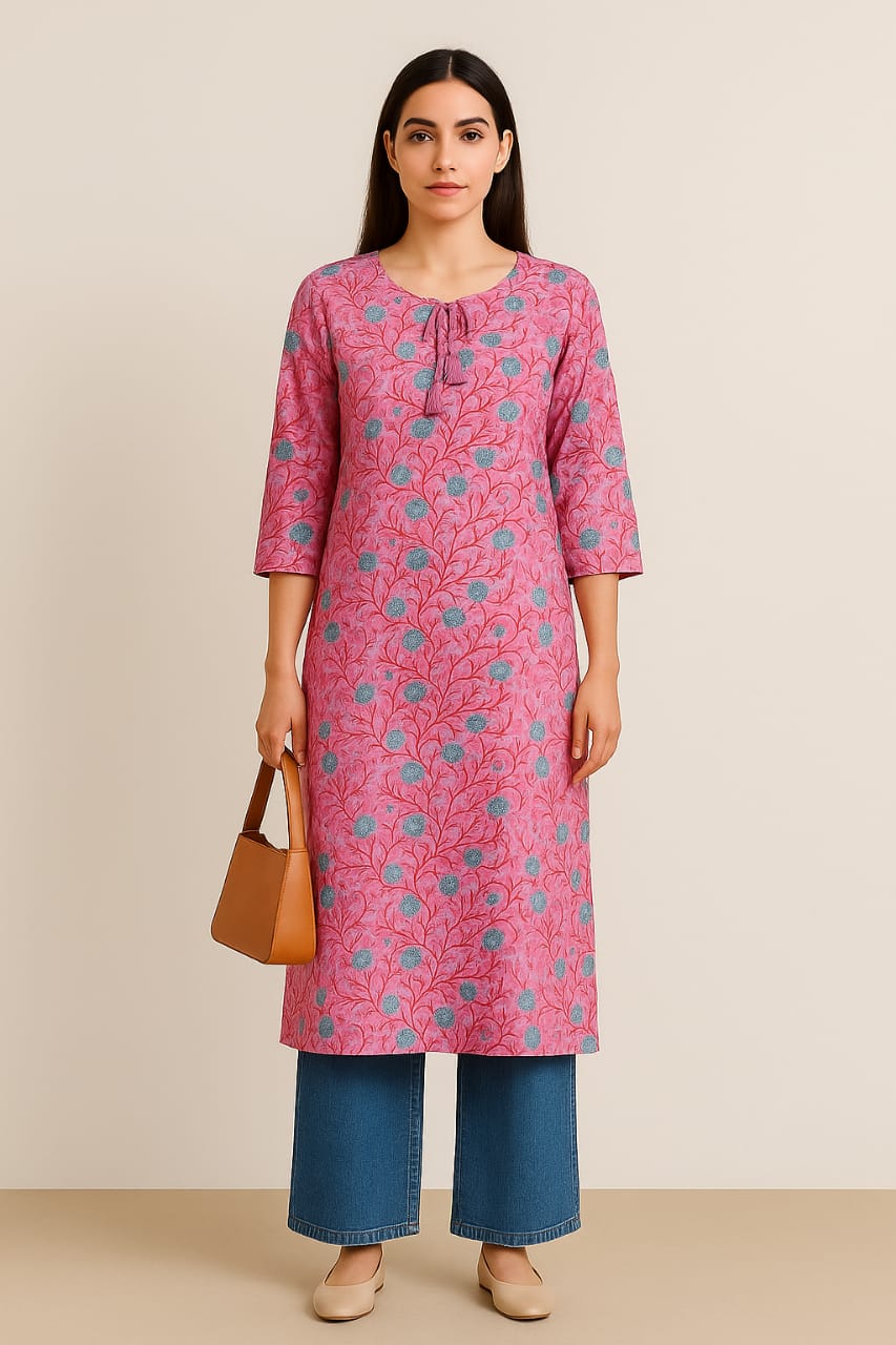 Pink Floral Printed kurta