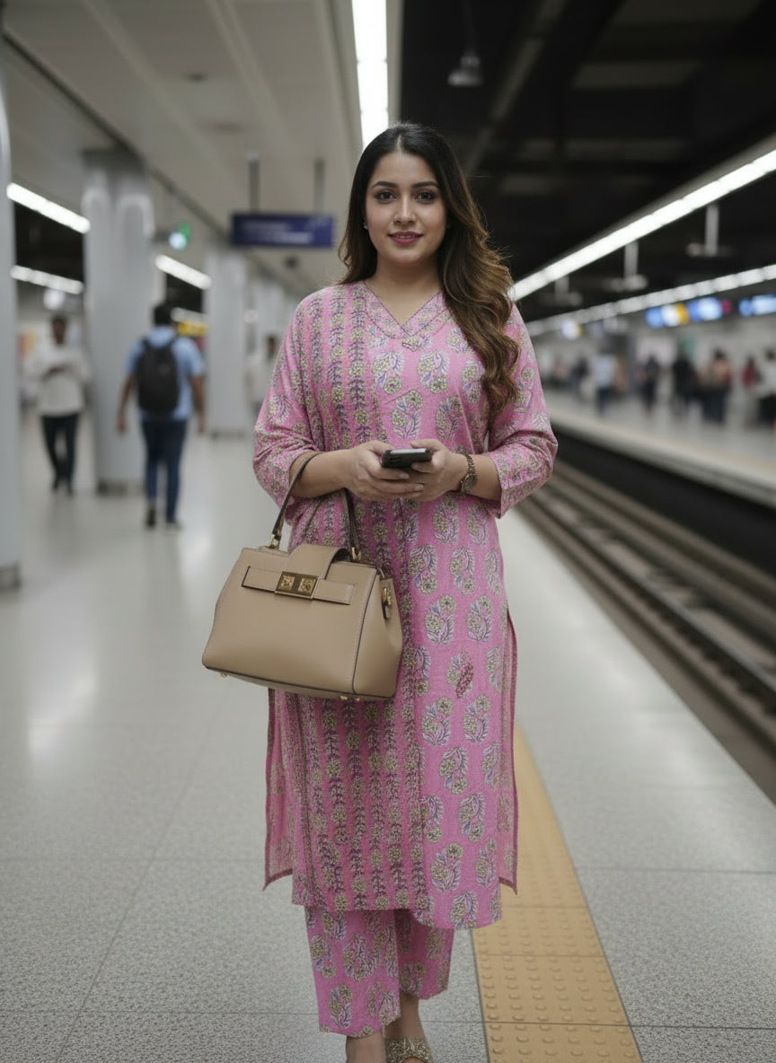 Pink Gulzar Kurta set