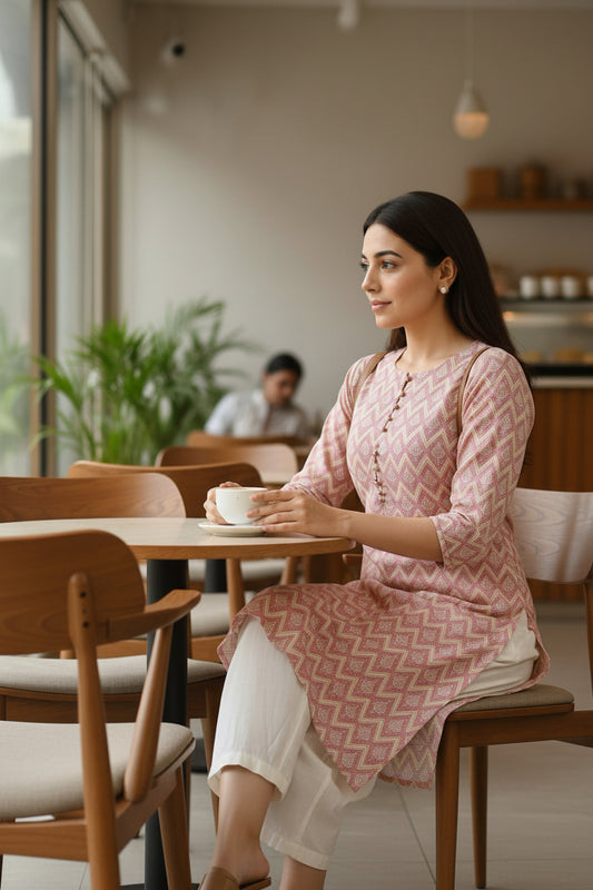 Pink Zik-Zak Printed kurta