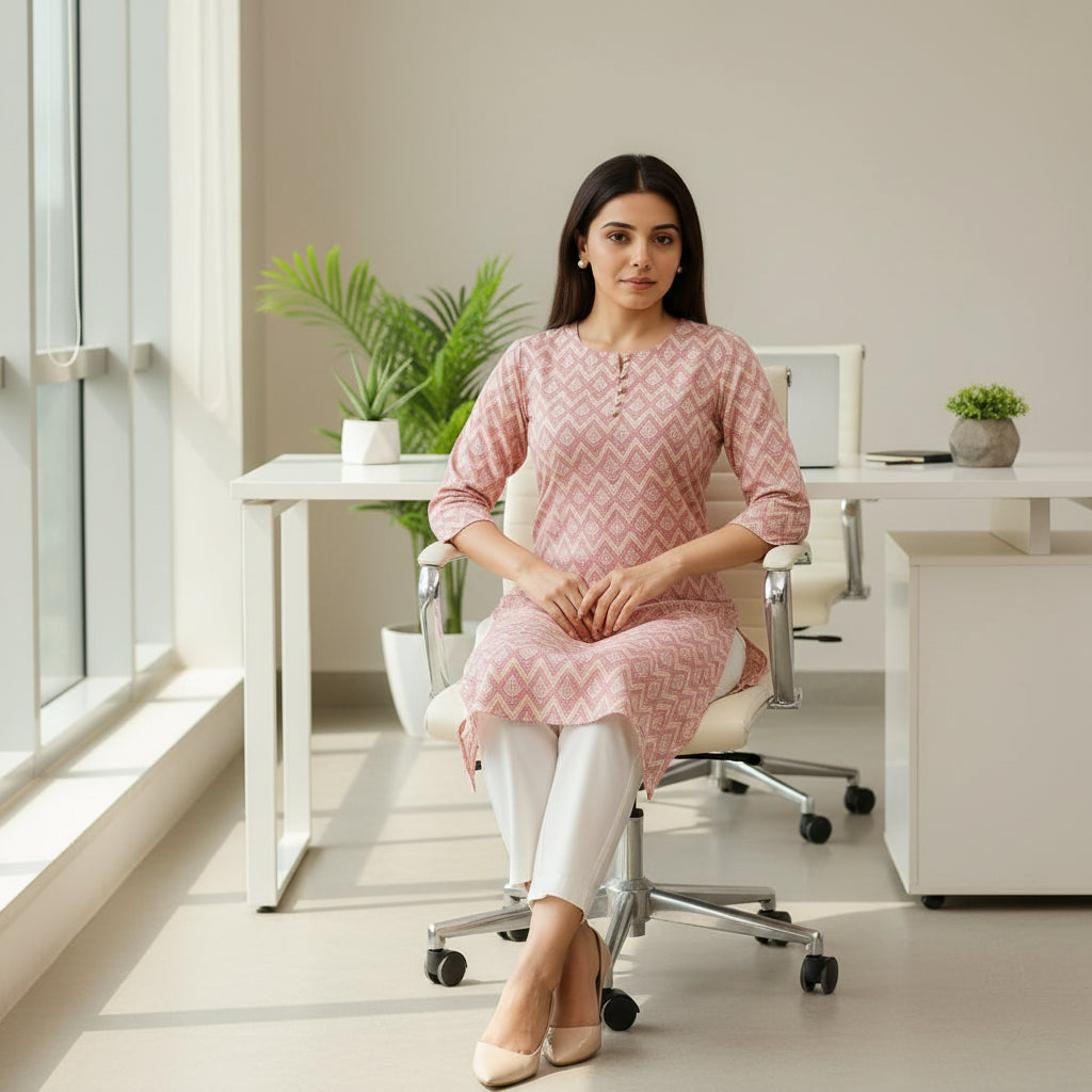 Pink Zik-Zak Printed kurta