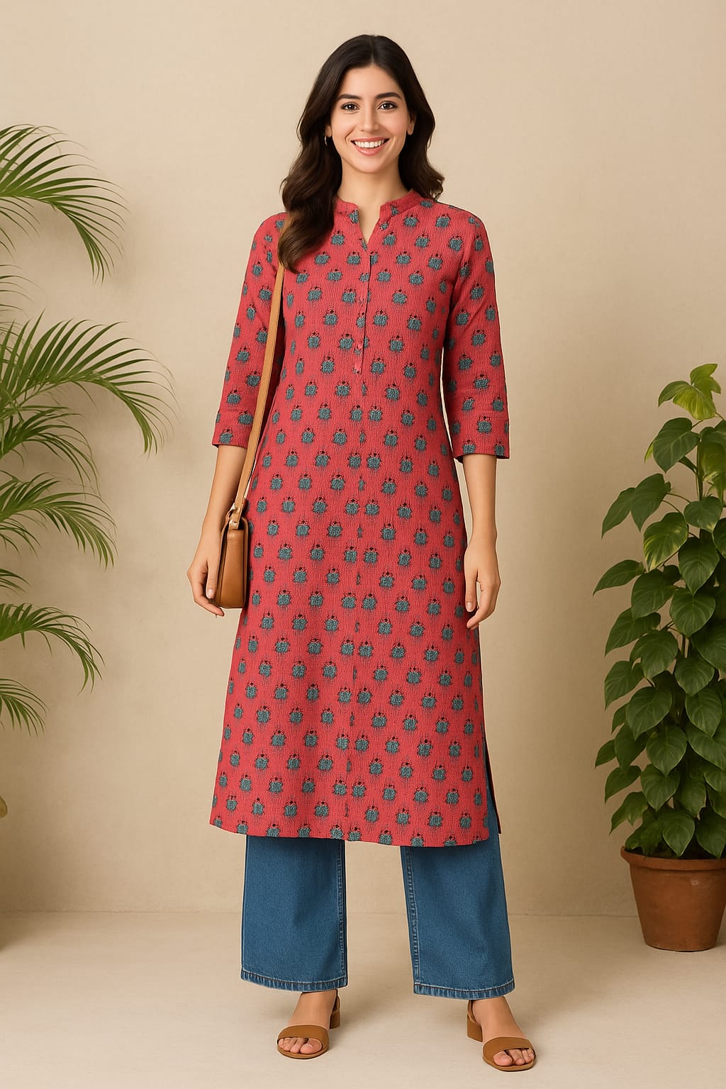Red Printed kurta