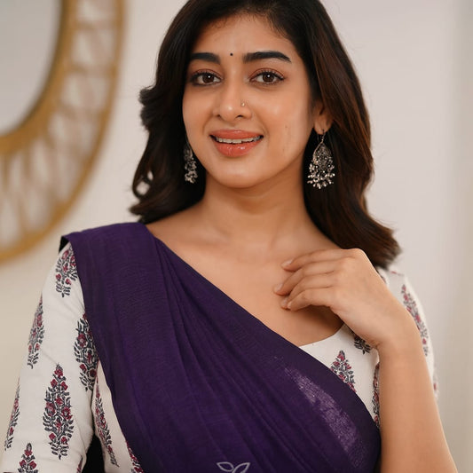 Solid Purple Cotton Saree