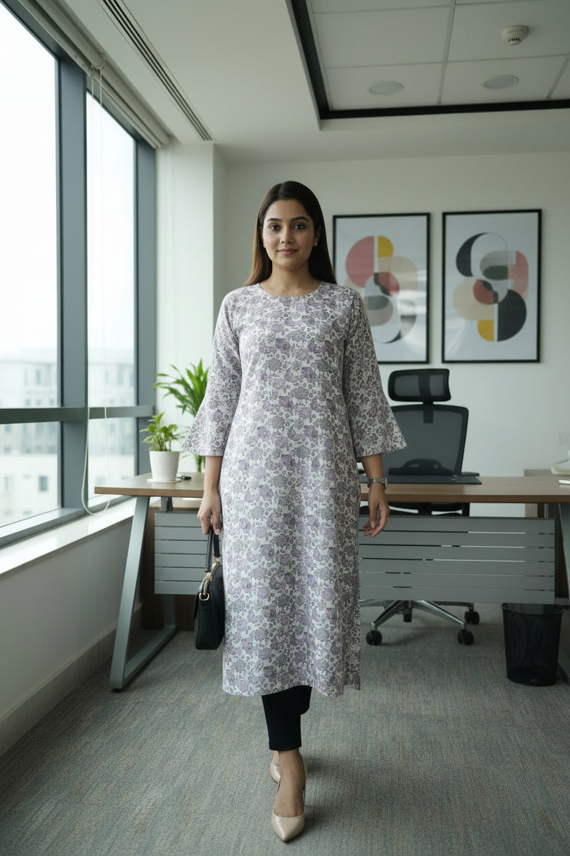 Purple Floral Pashmina Winter Kurta