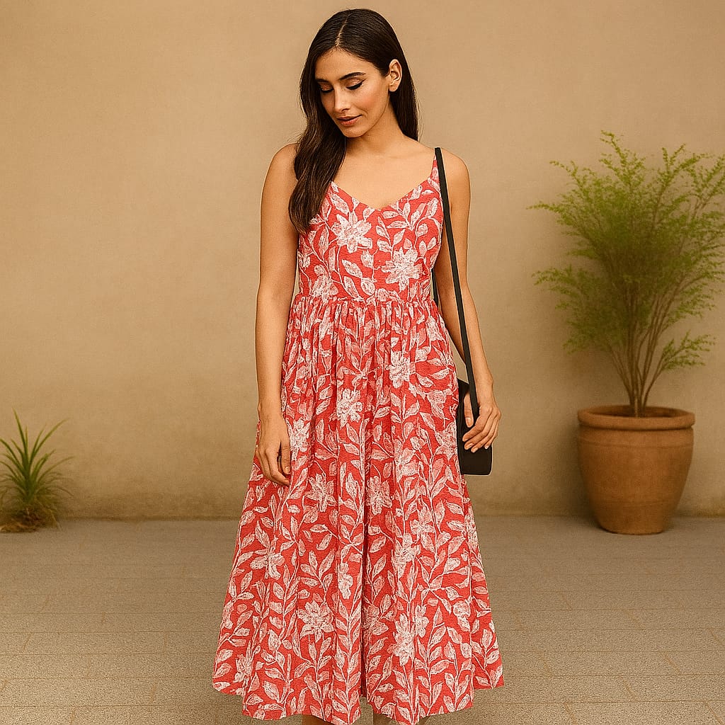 Red Cotton Strappy Kurta