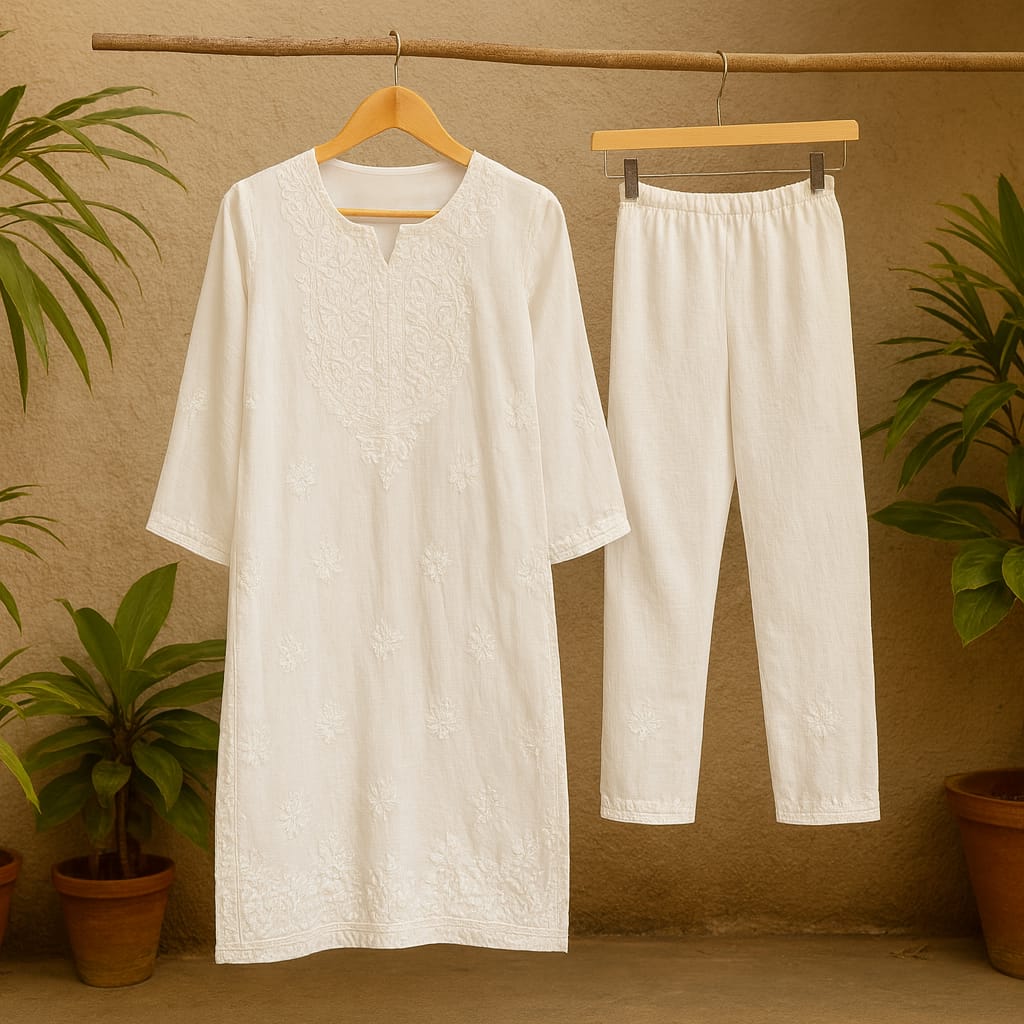 White Rayon Chikankari Coord Set