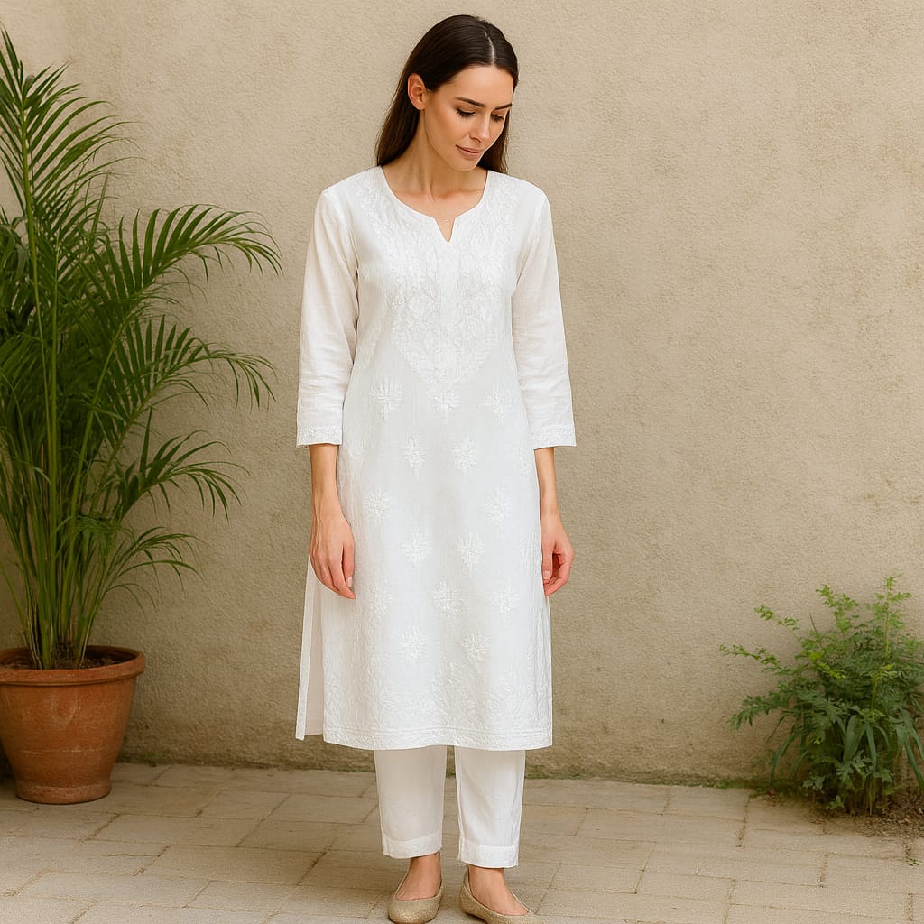 White Rayon Chikankari Coord Set