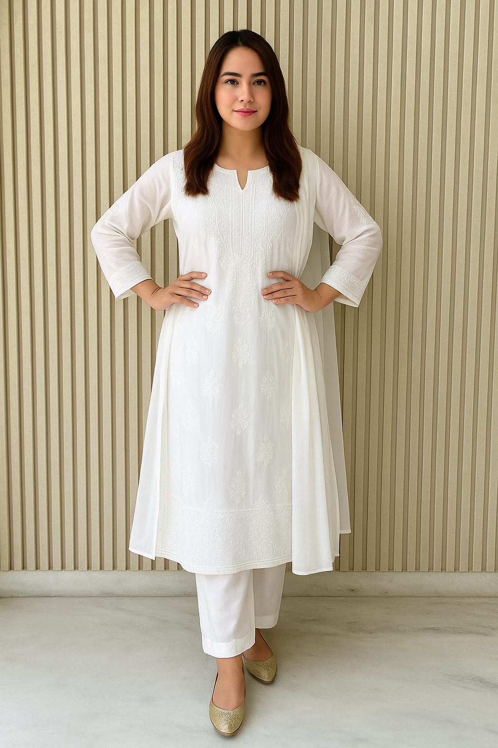 White Rayon Chikankari Kurta set