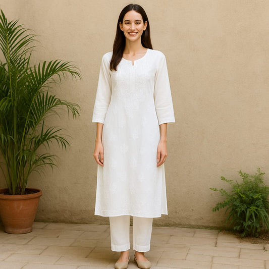 White Rayon Chikankari Coord Set