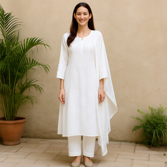 White Rayon Chikankari Kurta set