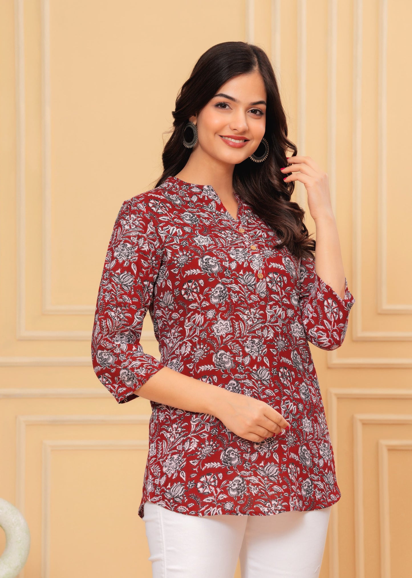 Red Cotton Texo Tunic Top