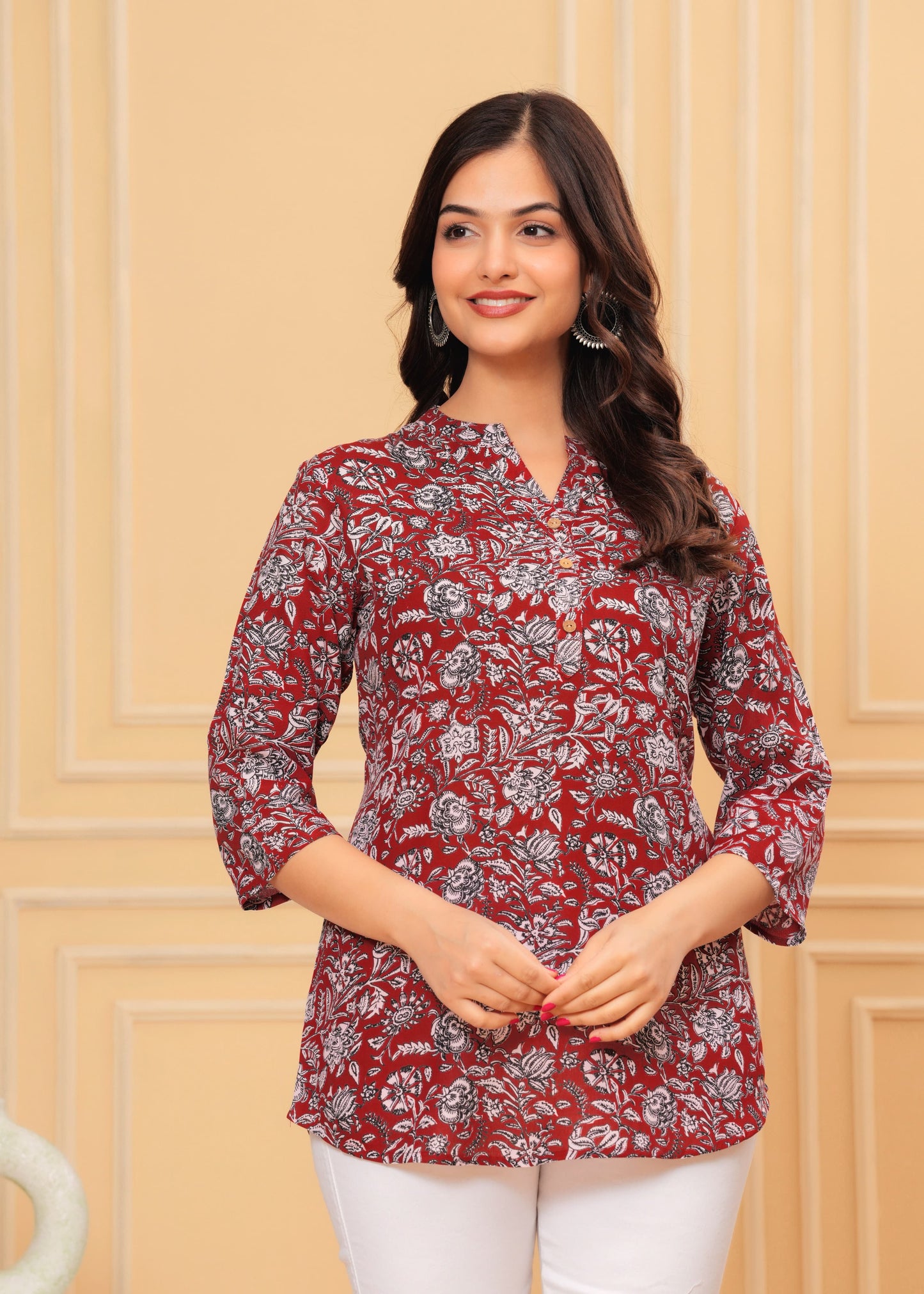 Red Cotton Texo Tunic Top