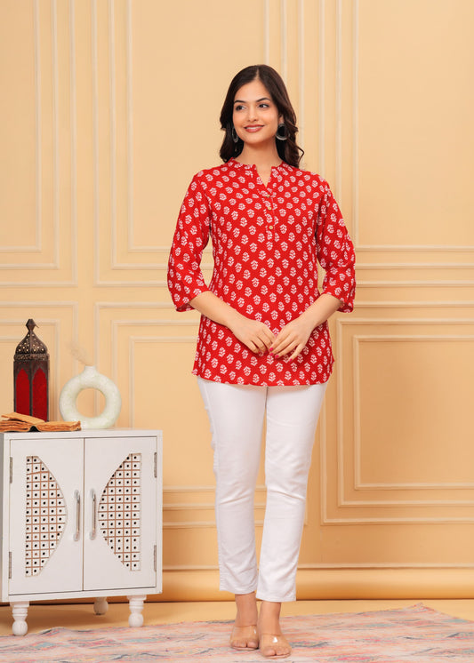 Red Floral Texo Tunic Top