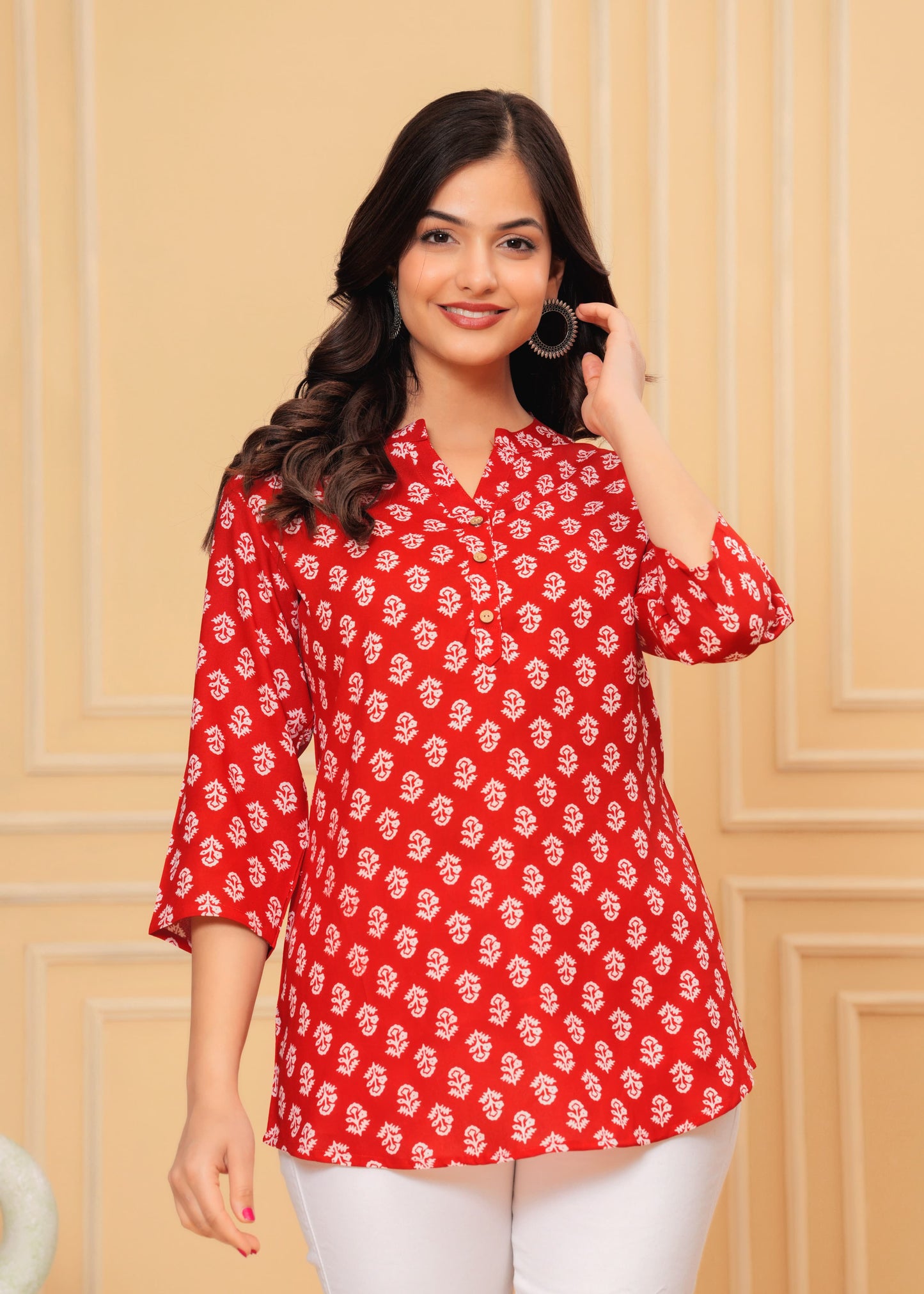 Red Floral Texo Tunic Top