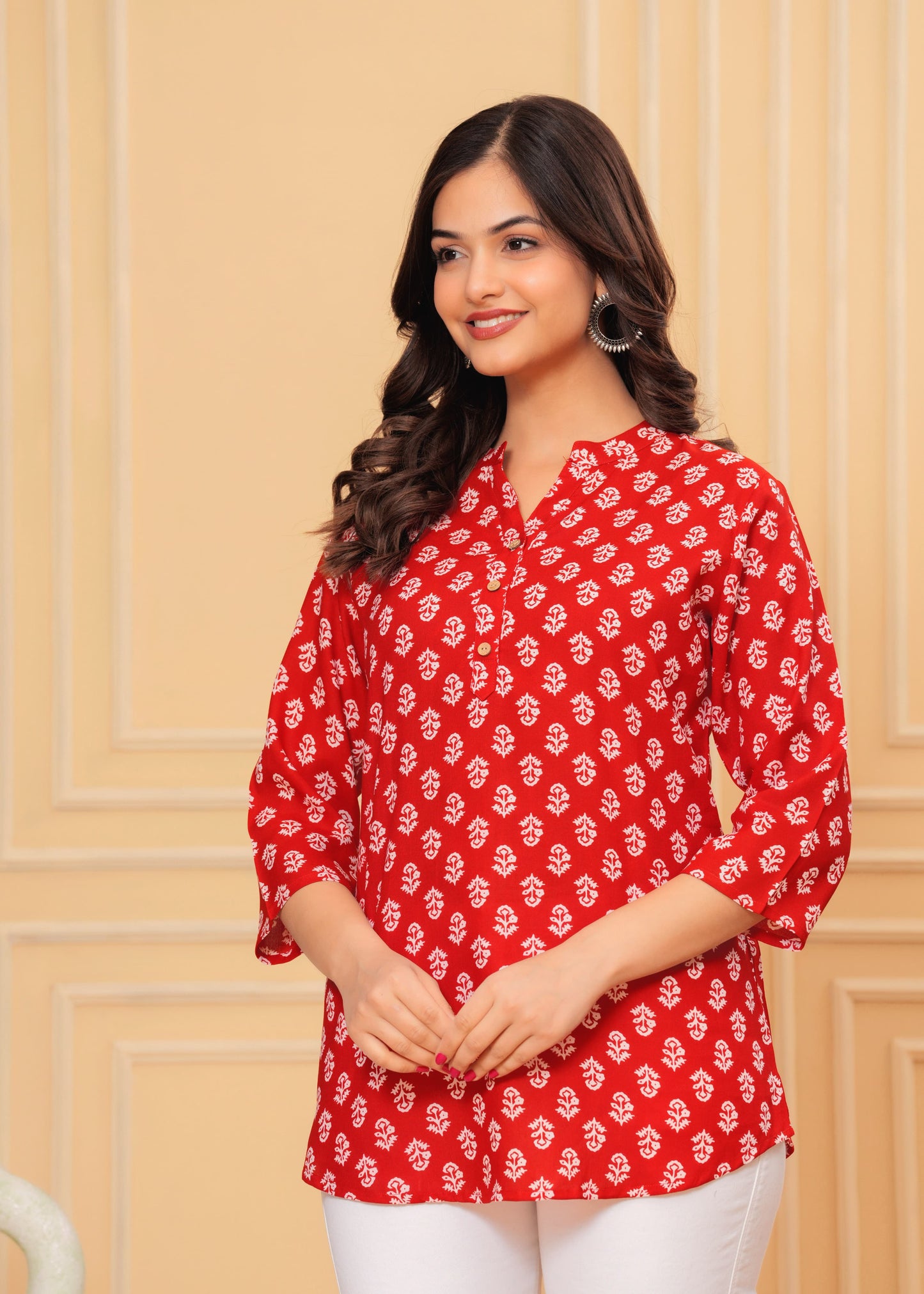 Red Floral Texo Tunic Top