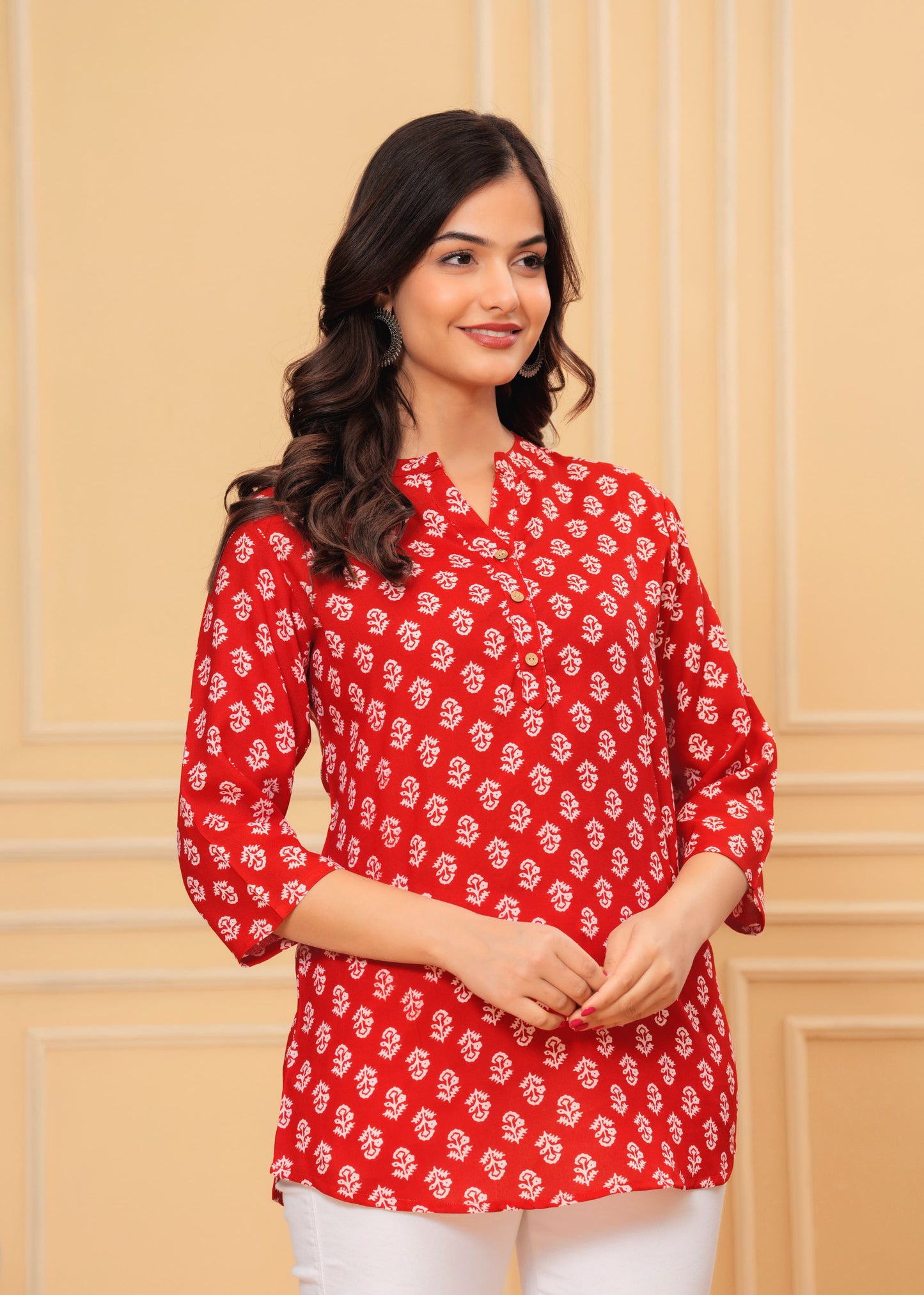 Red Floral Texo Tunic Top