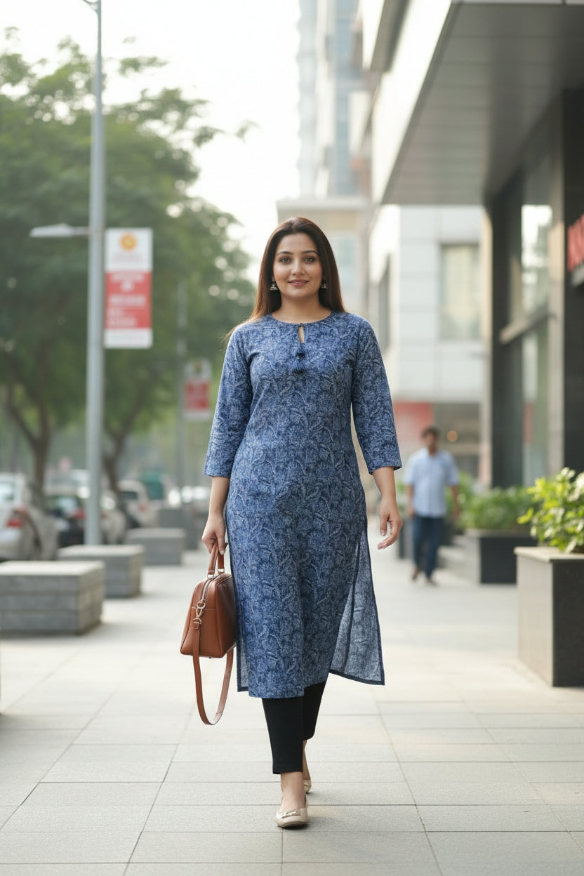Blue Floral Valvet Winter Kurta