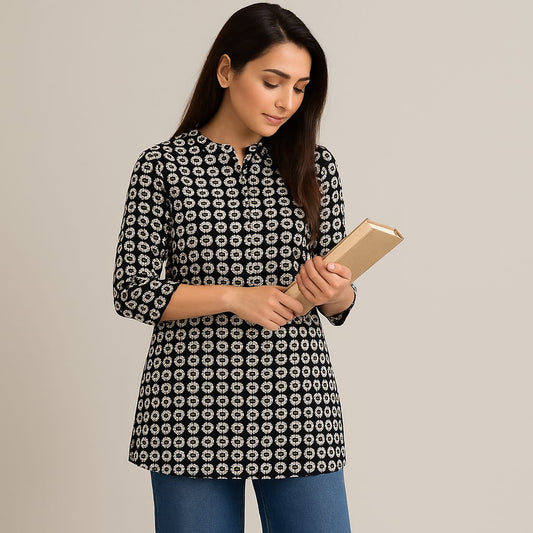 Black-White Printed Novy Tunic Top