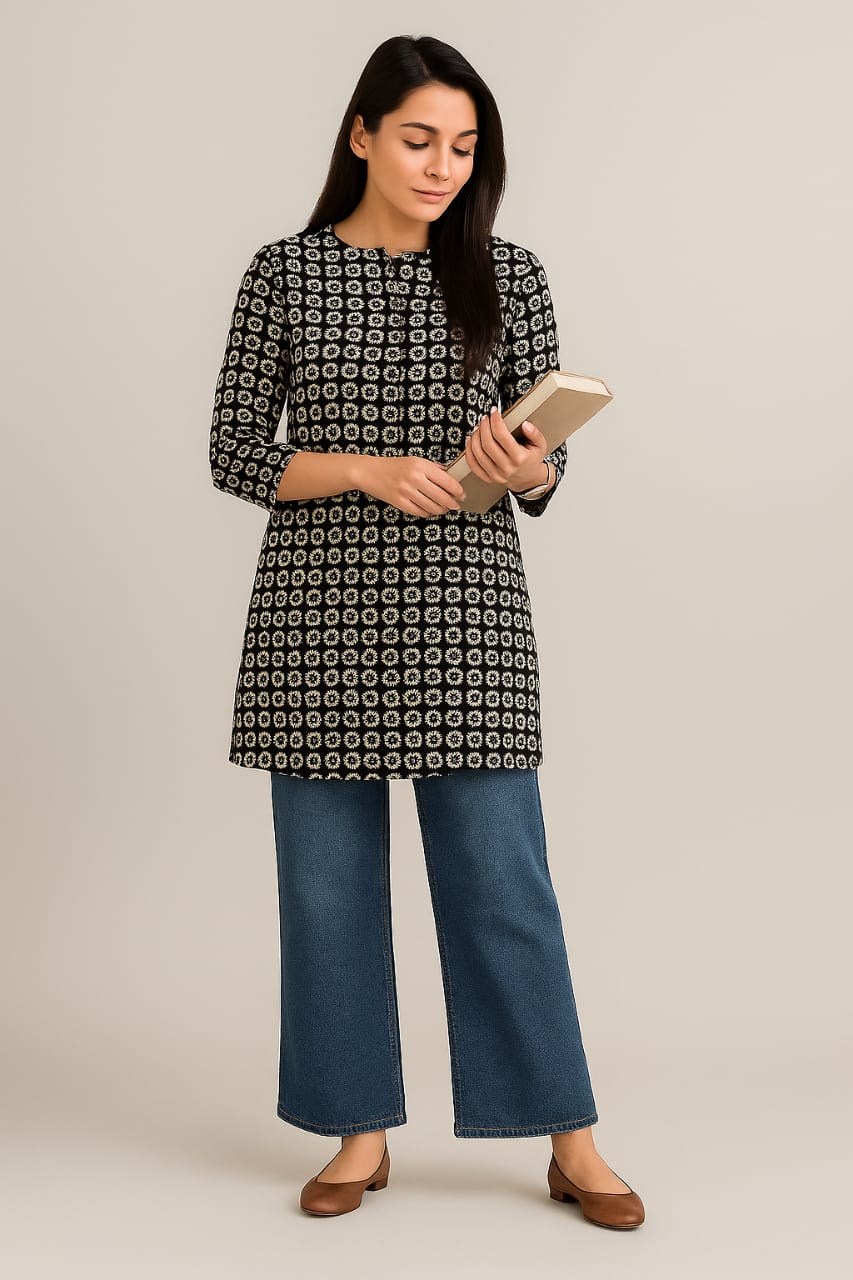 Black-White Printed Novy Tunic Top