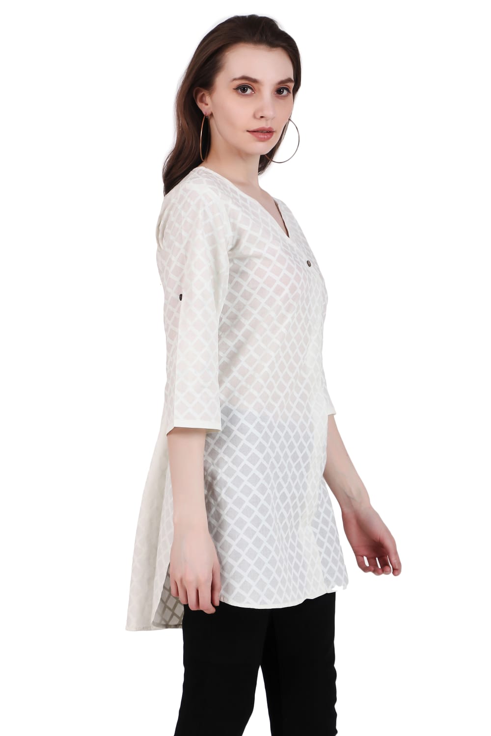 White Solid Short Kurta