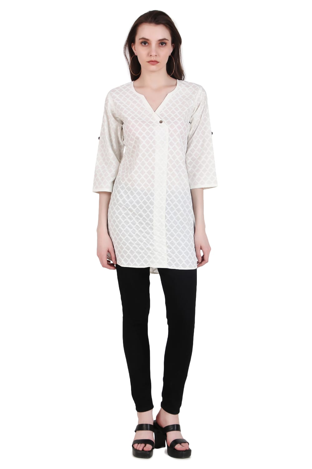 White Solid Short Kurta