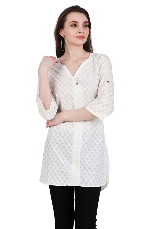 WHITE SOLID SHORT KURTA